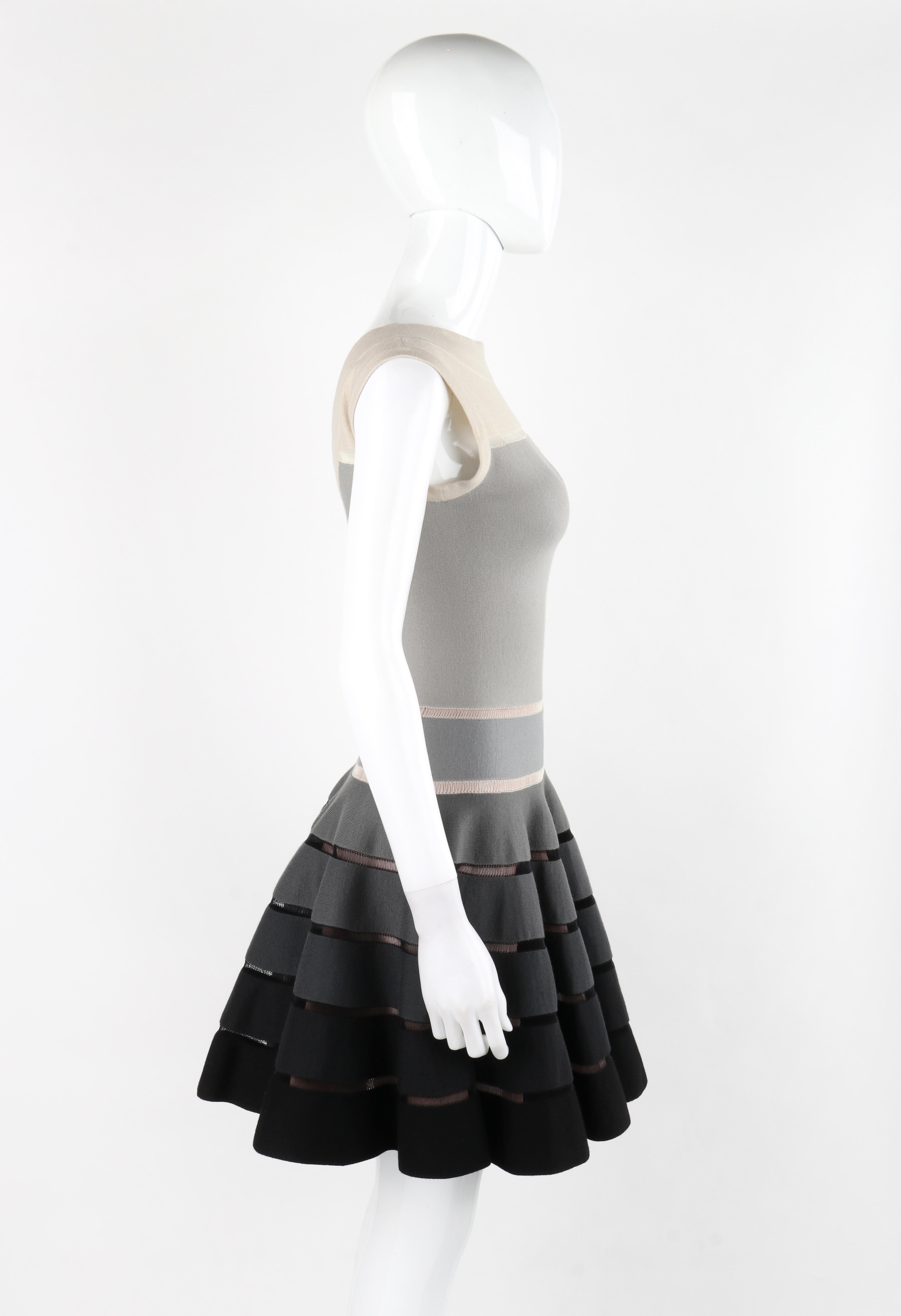 Women's ALAIA PARIS c. 2010 Monochrome Ombre Wool Silk Fit & Flare Skater Mini Dress For Sale