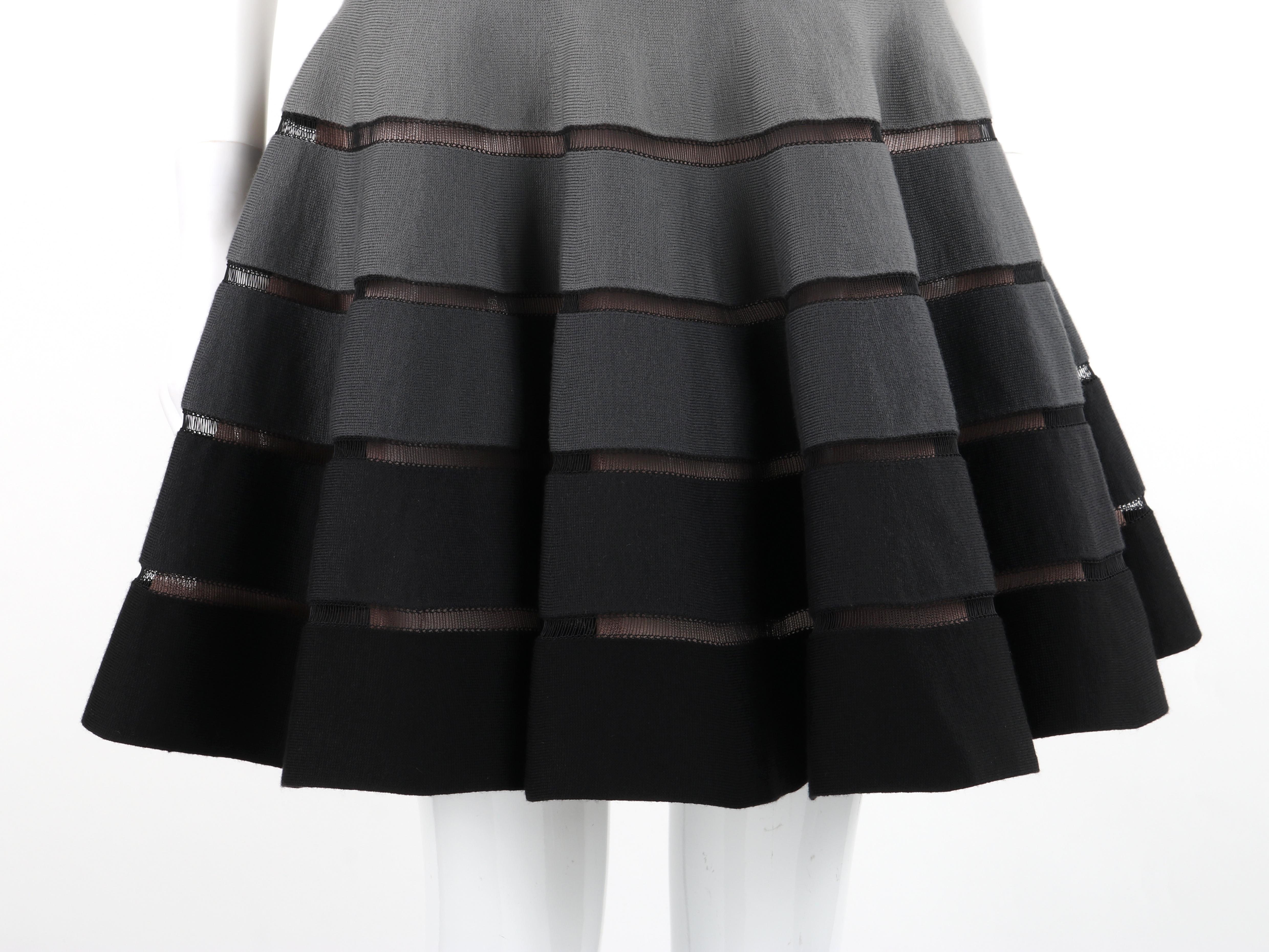 ALAIA PARIS c. 2010 Monochrome Ombre Wool Silk Fit & Flare Skater Mini Dress For Sale 3