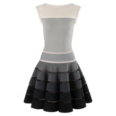 ALAIA PARIS c. 2010 Monochrome Ombre Wool Silk Fit & Flare Skater Mini Dress