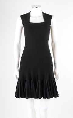 ALAIA Paris c.2010 Black Wool Ribbed Knit Pleated Hem Fit & Flare Mini Dress