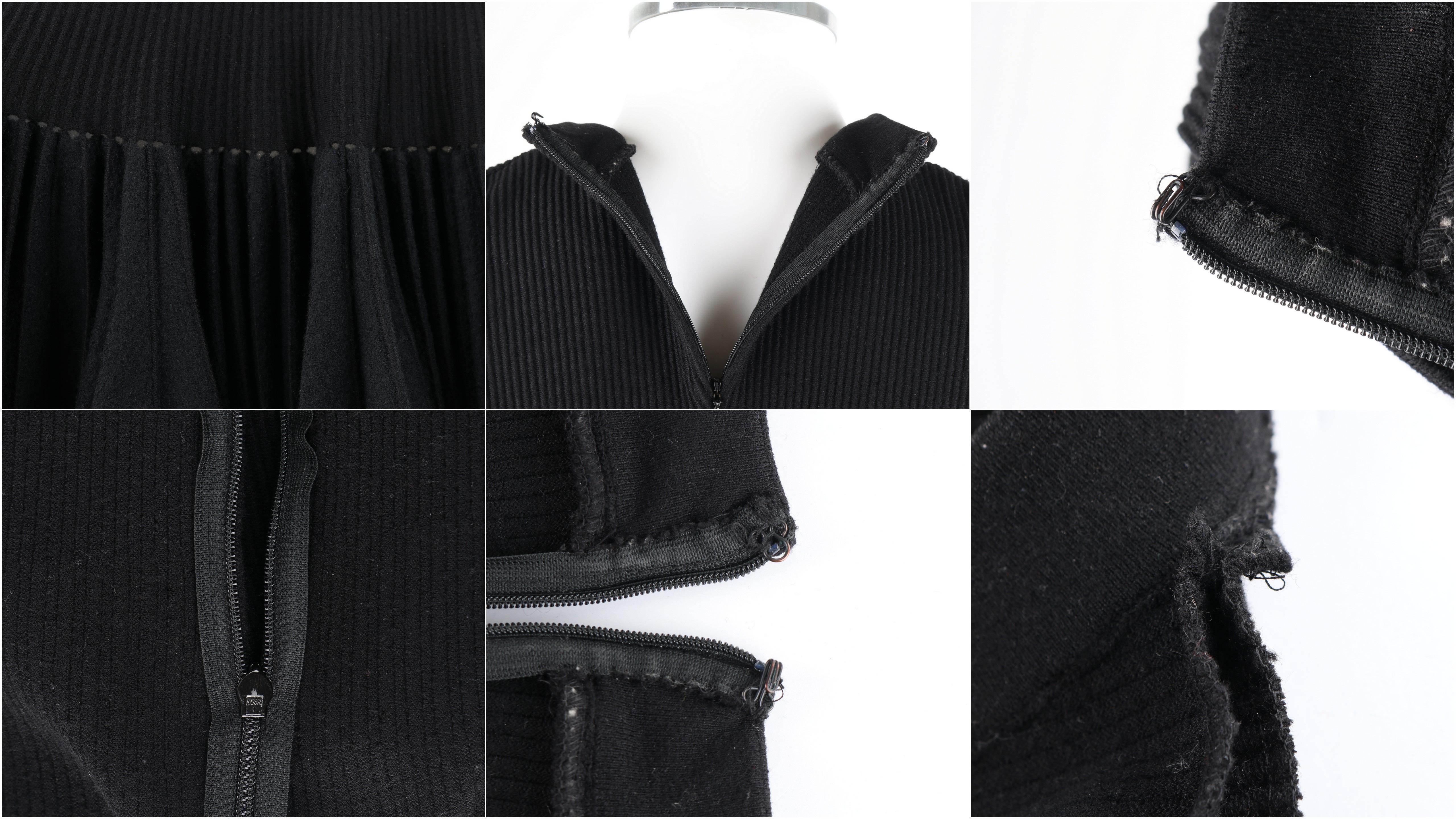 ALAIA Paris c.2010 Black Wool Ribbed Knit Pleated Hem Fit & Flare Mini Dress For Sale 5