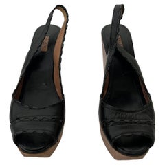 Vintage Alaia Paris Leather and Wood Platform Wedge Sandals, Size 40