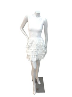 Alaïa Paris Sculptural White Laser-Cut Ruffle Mini Dress FR 38 Circa 2010s