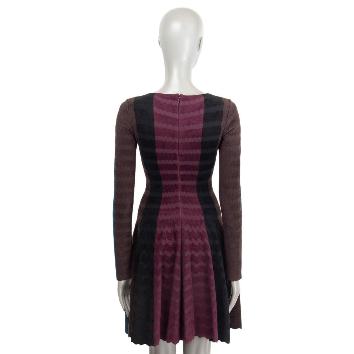 Women's ALAIA petrol & purple viscose & wool COLOR BLOCK FLARED Dress 38 S For Sale