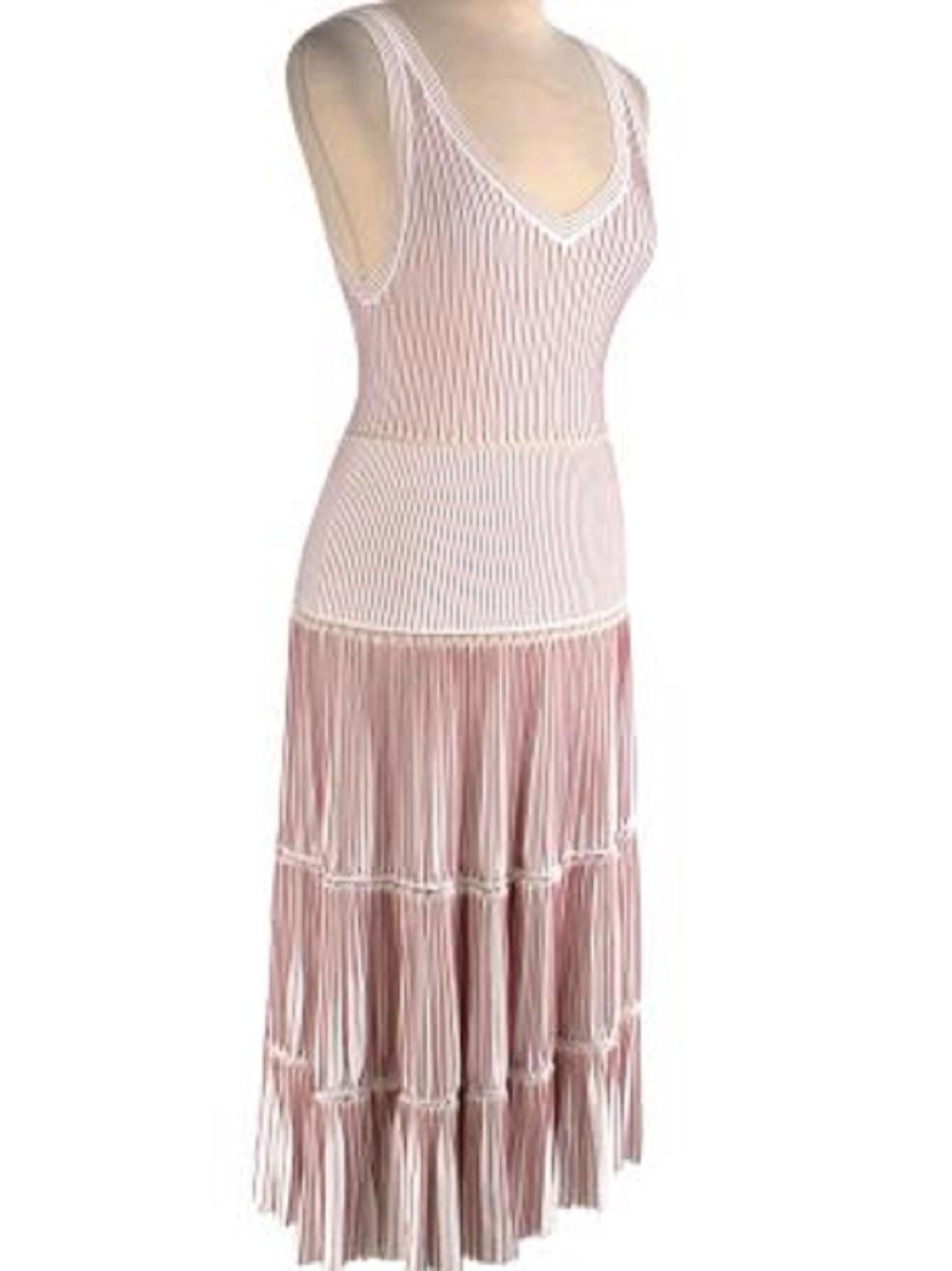 Alaia Pink and White Stretch Knit Skater Dress In Good Condition For Sale In London, GB