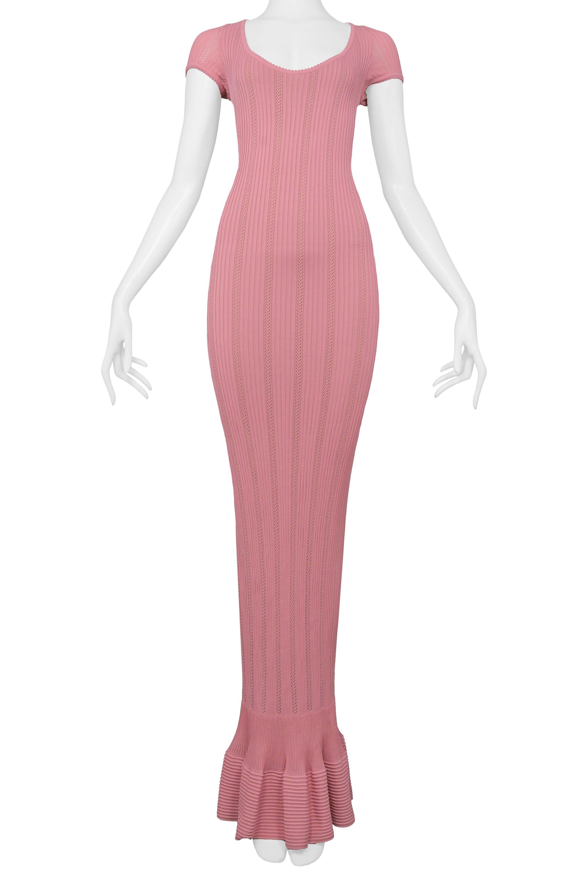 Alaia Pink Knit Bodycon Mermaid Dress SS 1996 In Excellent Condition For Sale In Los Angeles, CA