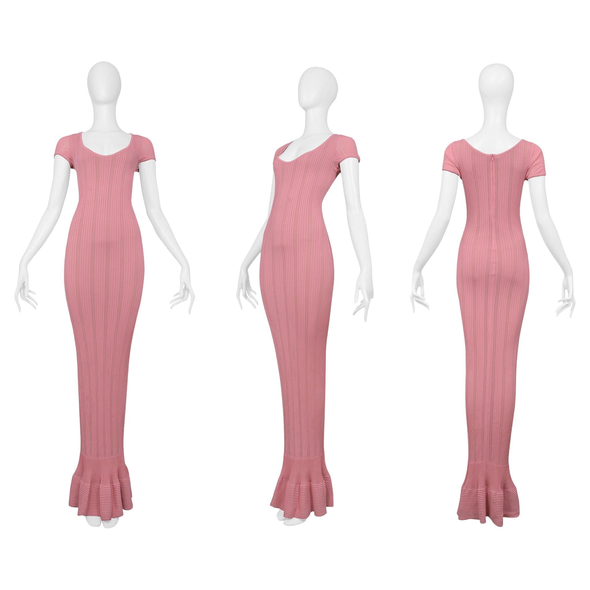 Alaia Pink Knit Bodycon Mermaid Dress SS 1996 For Sale