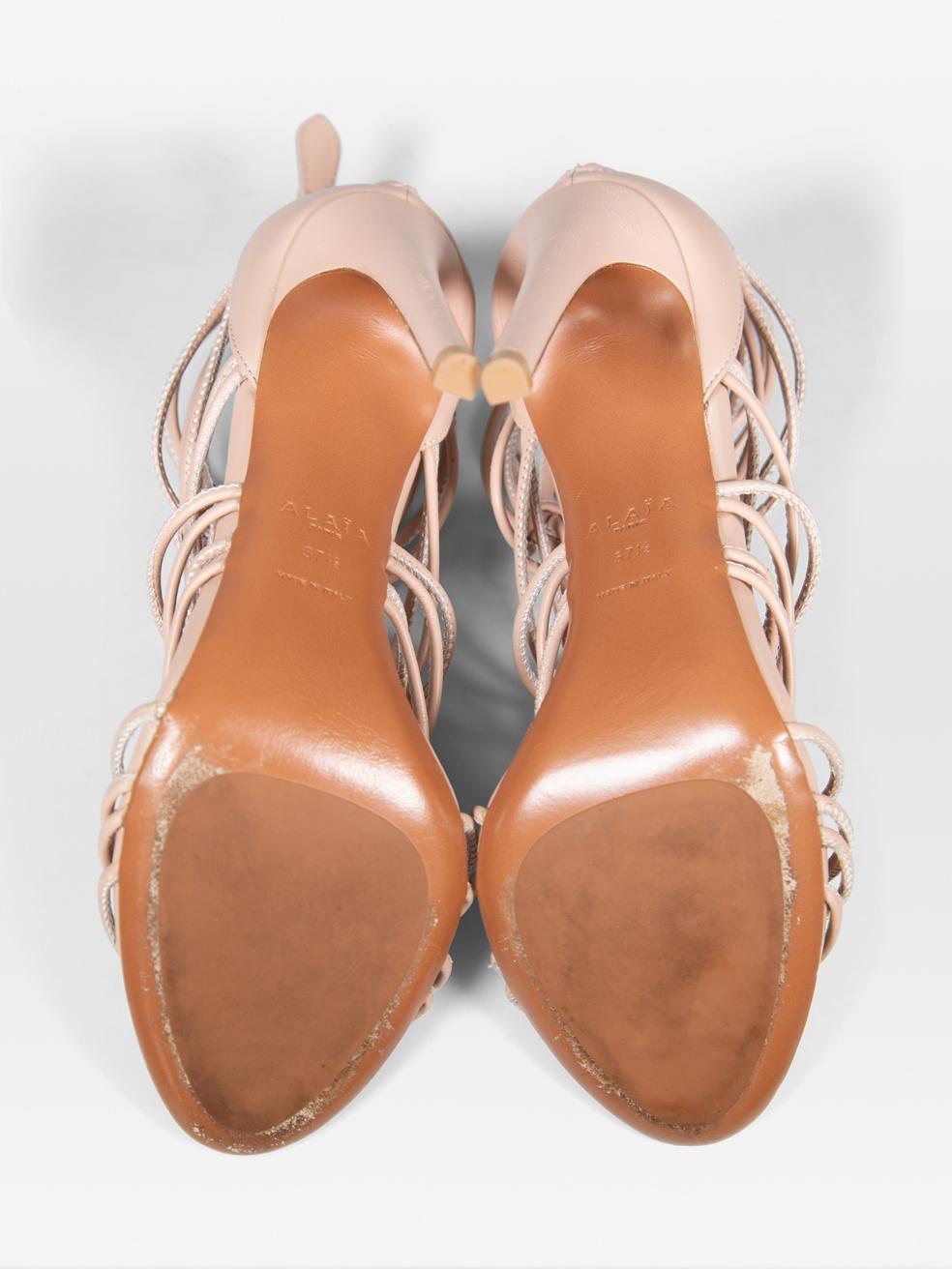 Alaïa Pink Leather Knot Detail Sandals Size IT 37.5 In Good Condition In London, GB