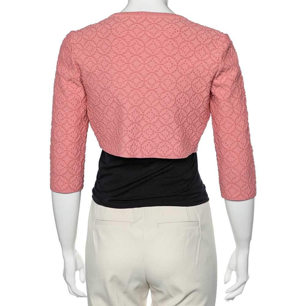 Beige Alaia Pink Patterned Knit Cropped Shrug M For Sale