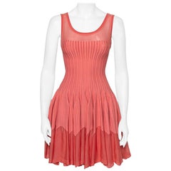 Alaia Pink Striped Knit Flared Sleeveless Flared Dress M