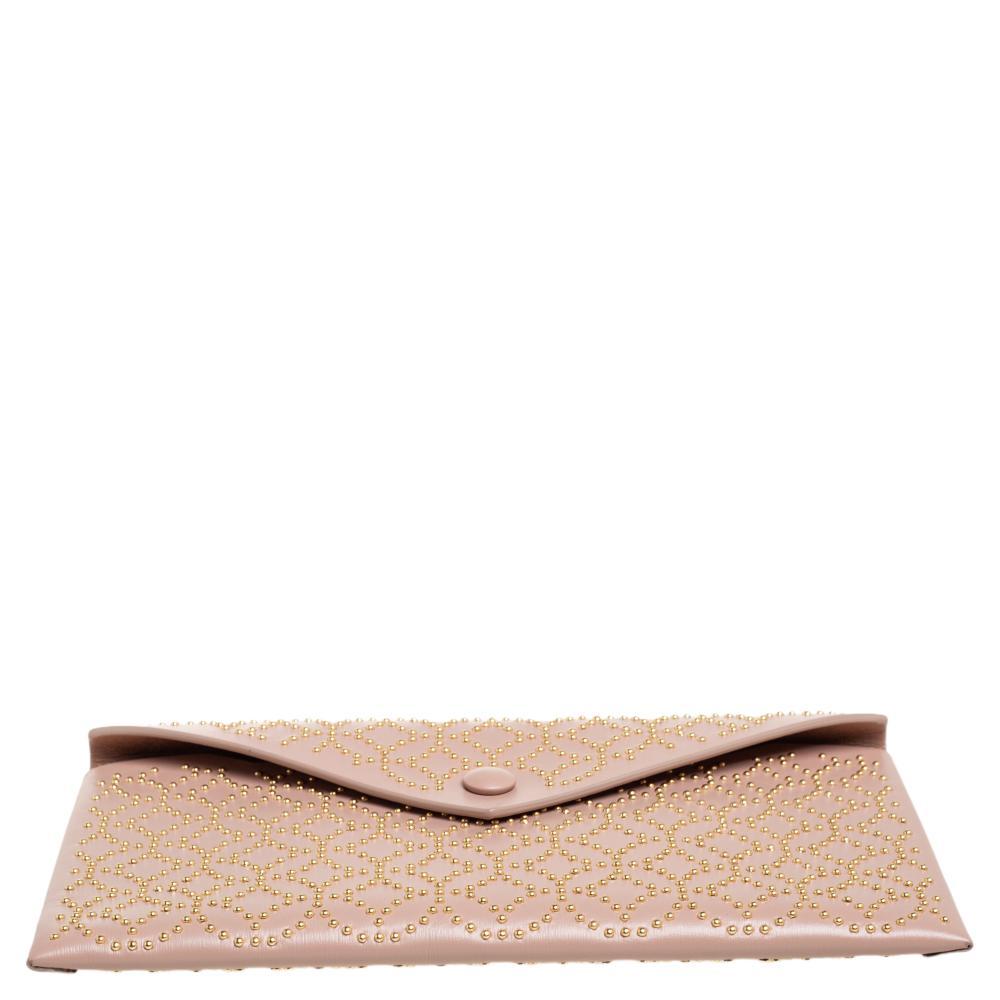 Women's Alaia Pink Studded Leather Studded Envelope Clutch