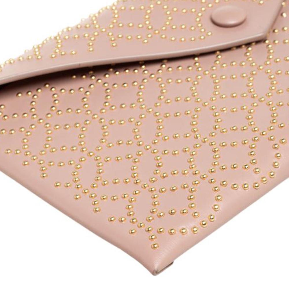 Alaia Pink Studded Leather Studded Envelope Clutch 4