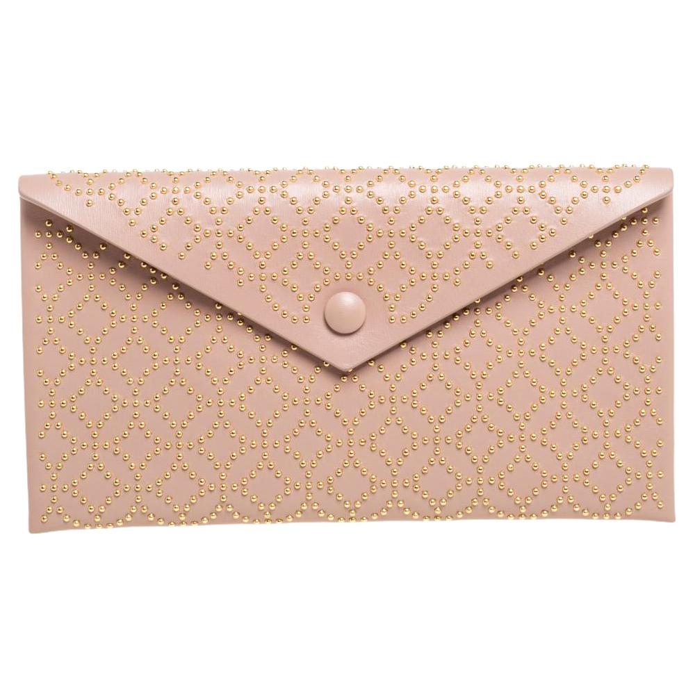 Alaia Pink Studded Leather Studded Envelope Clutch