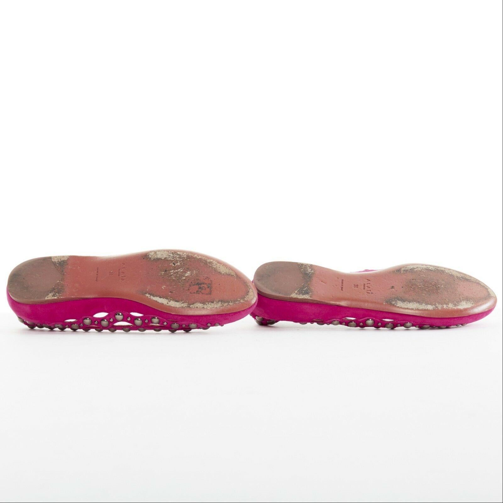 Pink ALAIA pink suede silver studded cut out round toe ballerina flat shoes EU38 US8