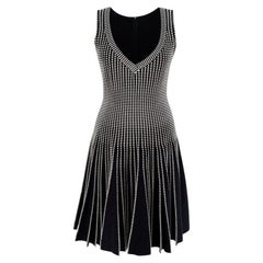 Alaia Pleated Black & White Jacquard Wool Blend Dress