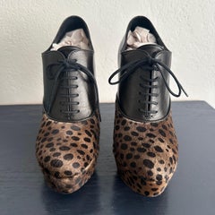 Alaïa Pony hair Oxford Stiletto Bootie EU 38 US 8 Leather Leopard print Platform