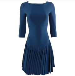 Alaia Prussian Blue Stretch Knit Fit and Flare Dress - 38