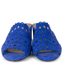 ALAIA purple blue suede VIENNE LASER CUT MULE Sandals Shoes 38