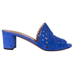 ALAIA purple blue suede VIENNE LASER CUT MULE Sandals Shoes 38