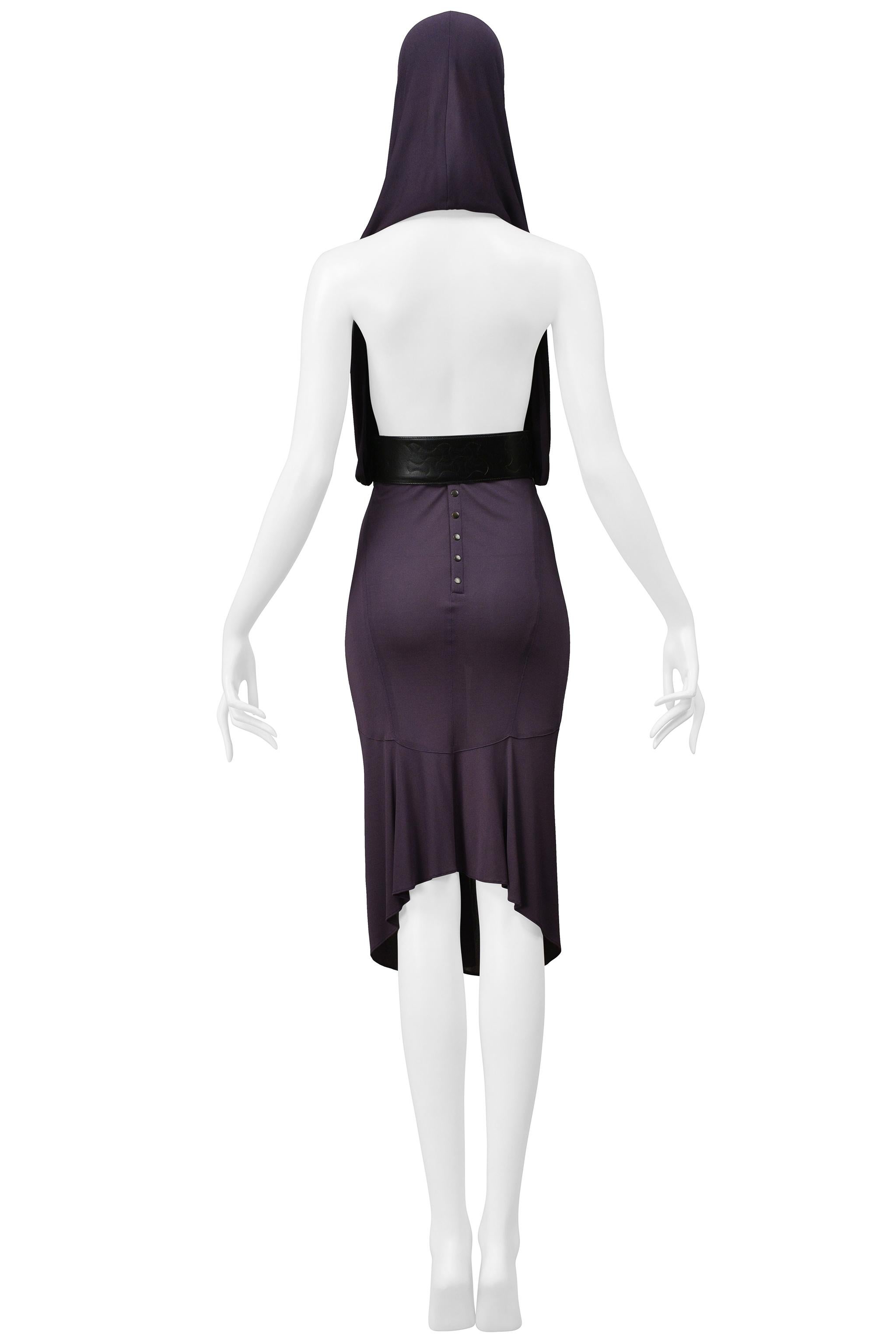 Alaïa Purple Jersey Hooded Dress 1984 In Good Condition For Sale In Los Angeles, CA