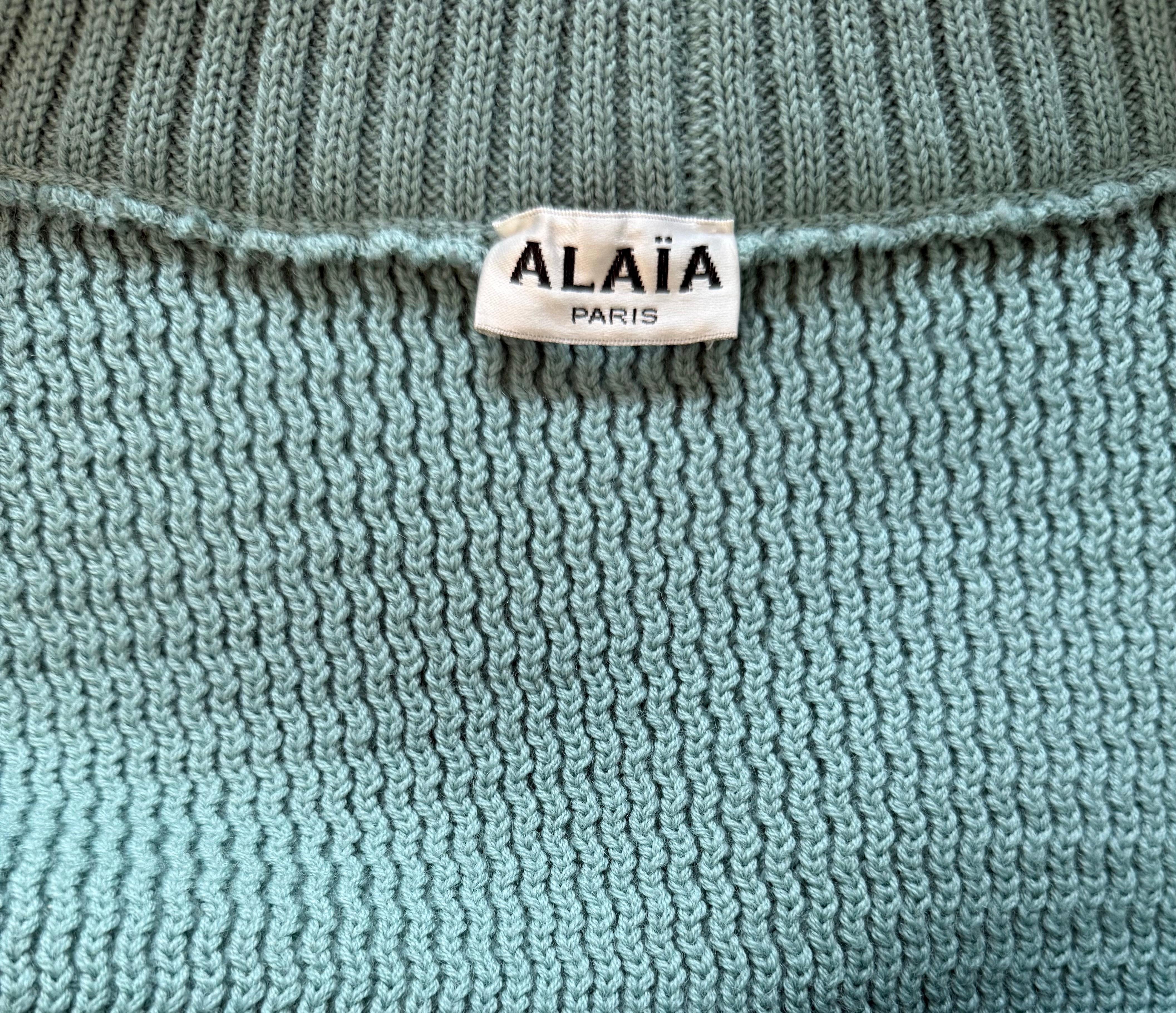 ALAÏA Rare Runway F/W 1986 Bleu turquoise Cardigan en maille côtelée Zip Sweater en vente 6