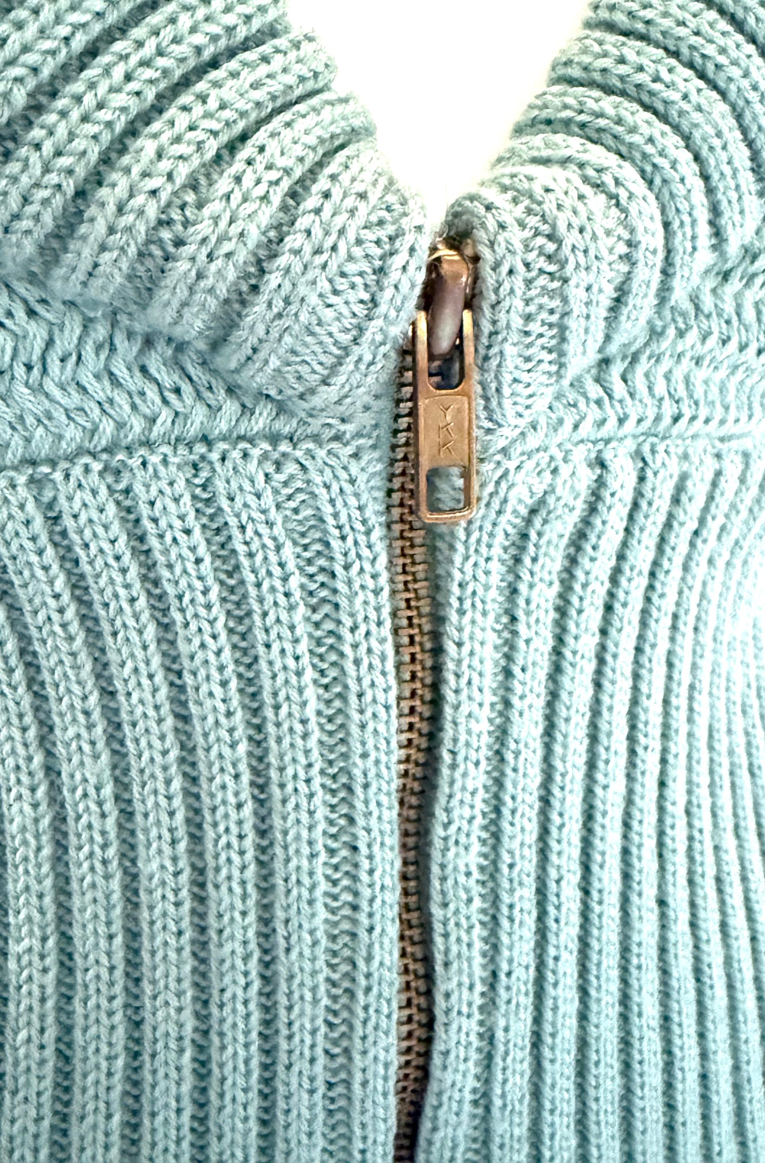 ALAÏA Rare Runway F/W 1986 Bleu turquoise Cardigan en maille côtelée Zip Sweater en vente 2