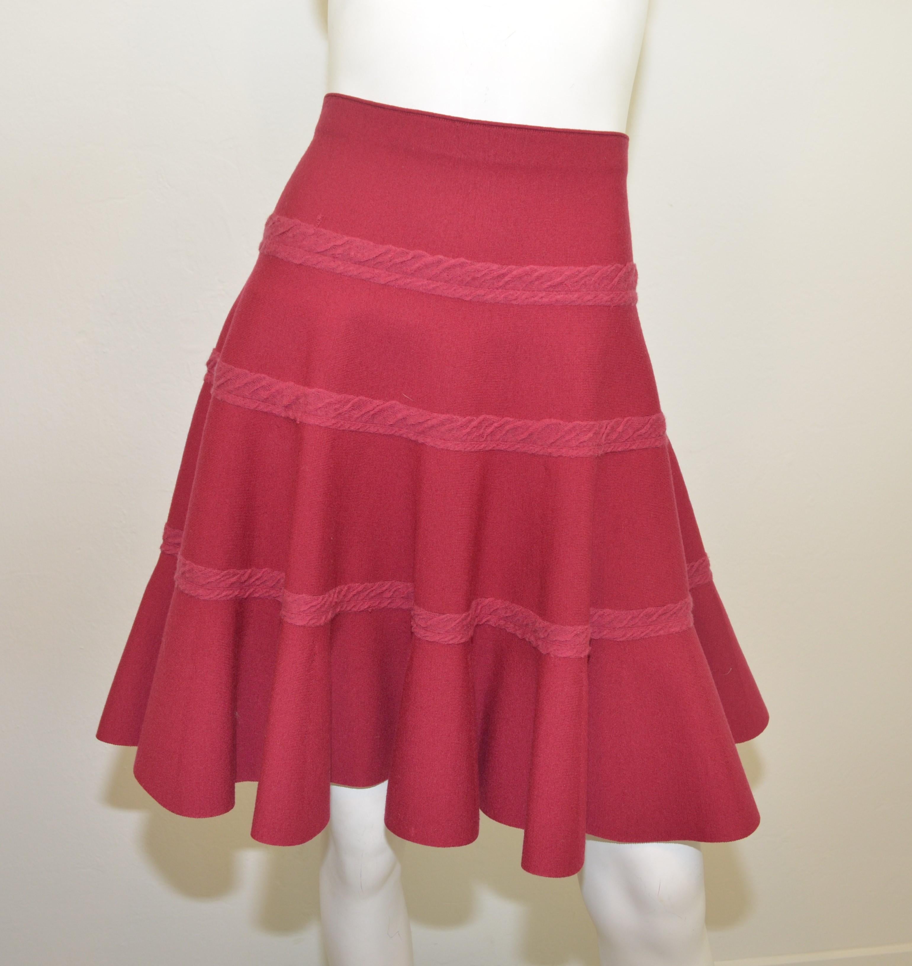 Alaia Raspberry Knit Top & Skirt Set In Excellent Condition In Carmel, CA