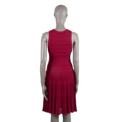 ALAIA raspberry pink viscose GATHERED KNIT Flared Dress 44