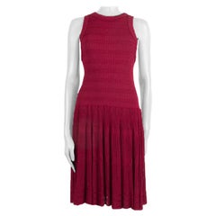 ALAIA raspberry pink viscose GATHERED KNIT Flared Dress 44