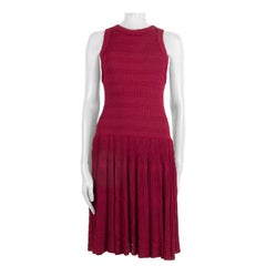 ALAIA raspberry pink viscose GATHERED KNIT Flared Dress 44