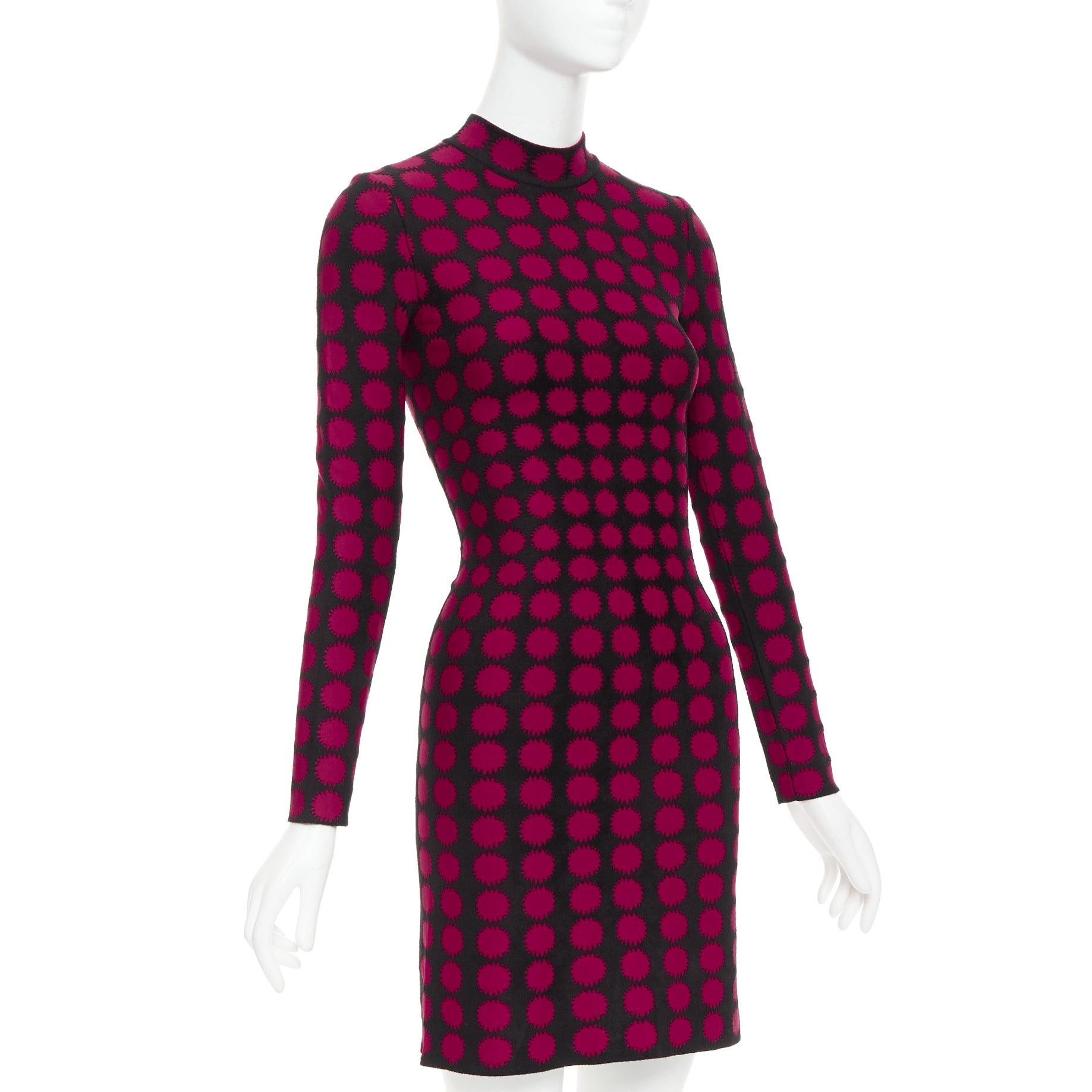 Viola ALAIA abito bodycon in viscosa rosso nero con grafica a pois illusione FR36 S in vendita
