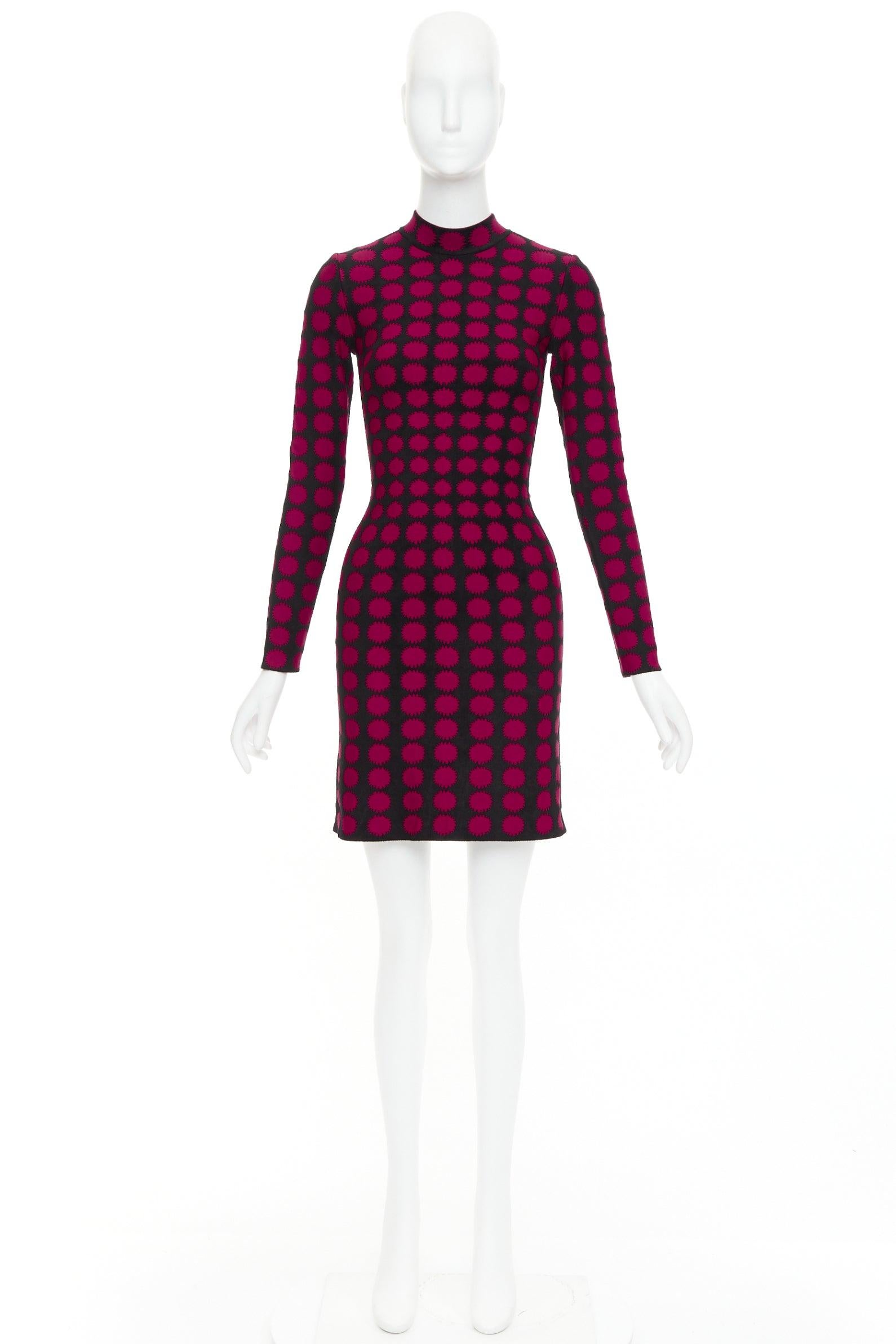 ALAIA abito bodycon in viscosa rosso nero con grafica a pois illusione FR36 S in vendita 4