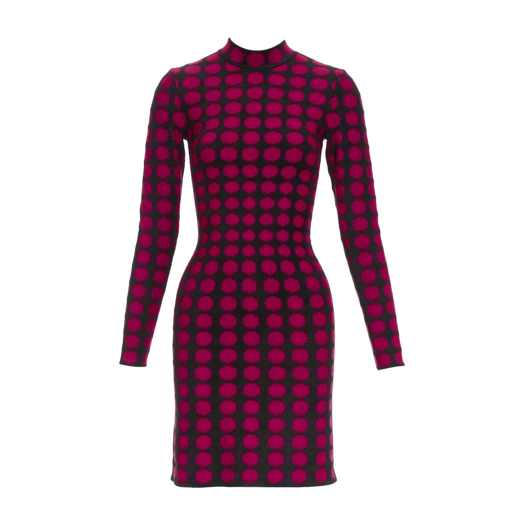 ALAIA Rot Schwarz Viskose Grafik Polka Dot Illusion Bodycon Kleid FR36 S im Angebot