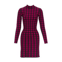 ALAIA red black viscose graphic polka dot illusion bodycon dress FR36 S