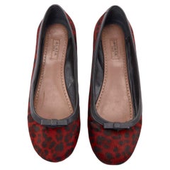 ALAIA red calf hair leopard print black leather trim ballet flats EU37.5