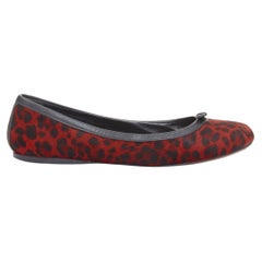 ALAIA red calf hair leopard print black leather trim ballet flats EU37.5