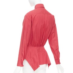 ALAIA red cotton curved tulip petal peplum  puff sleeves shirt FR36 S