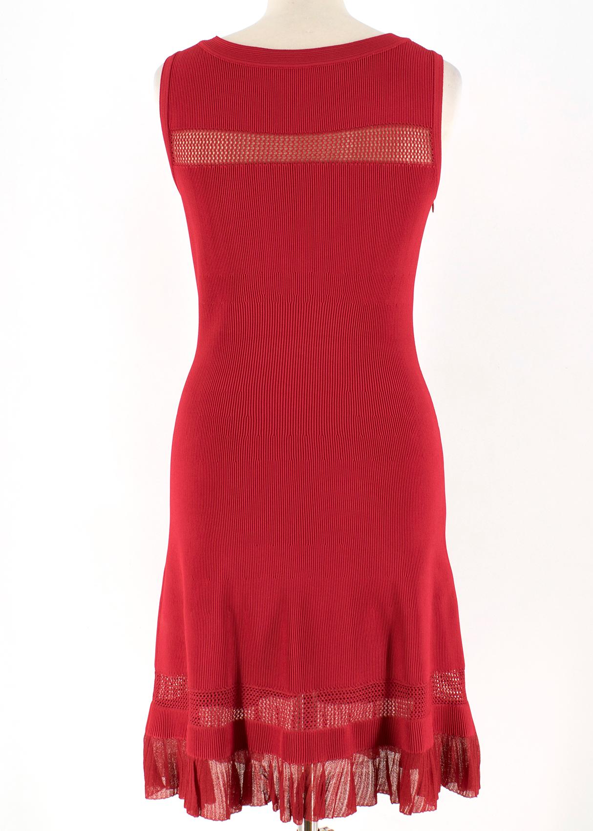 Alaia Red Fine Mesh Cut-Out Sleeveless Knit Dress IT 38 In Excellent Condition In London, GB