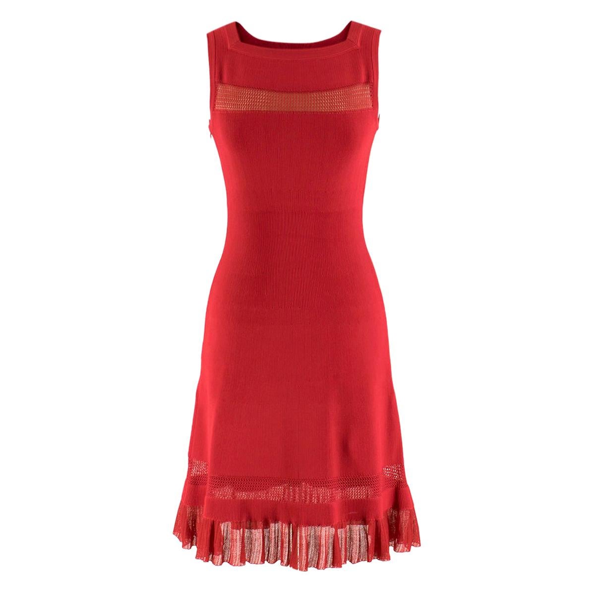 Alaia Red Fine Mesh Cut-Out Sleeveless Knit Dress IT 38