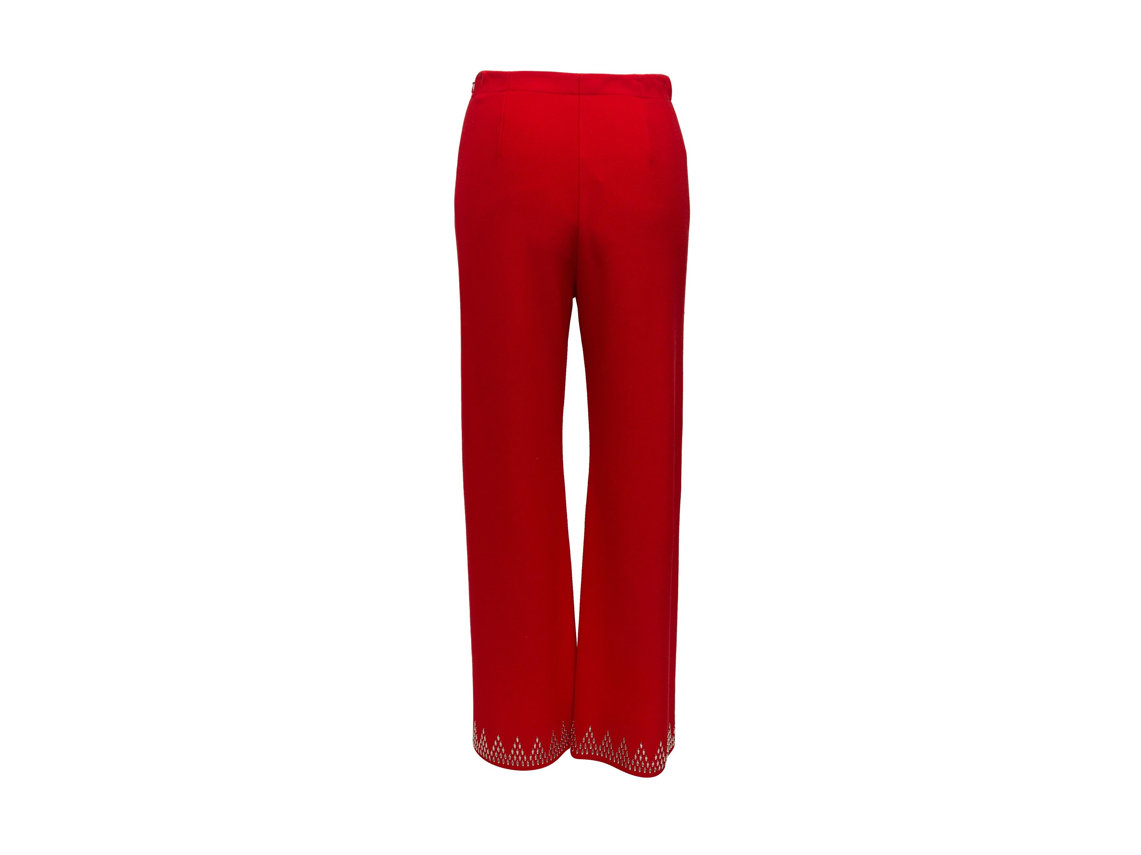 Alaia Red High-Rise Embellished Pants In Excellent Condition In New York, NY