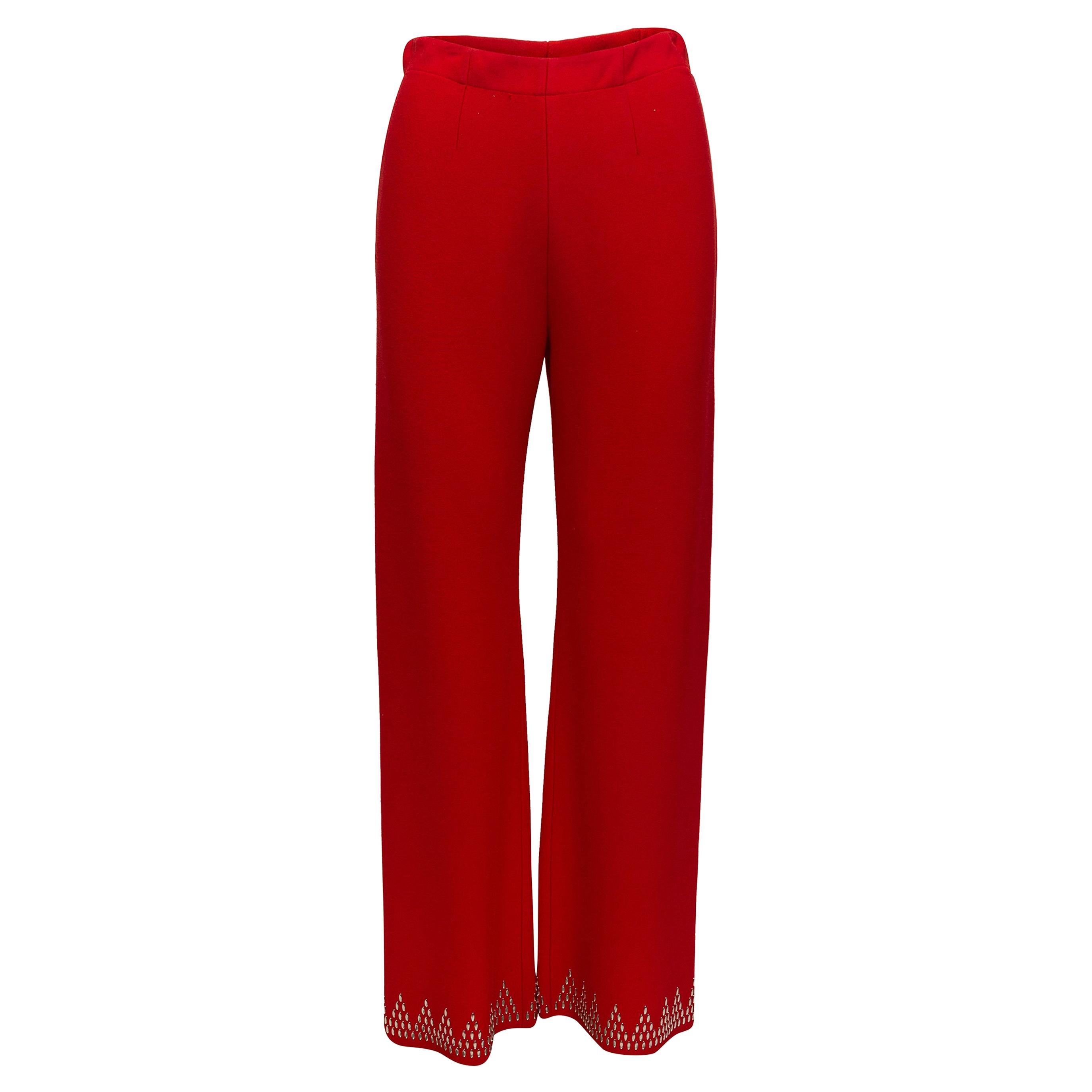 Alaia Red High-Rise Embellished Pants