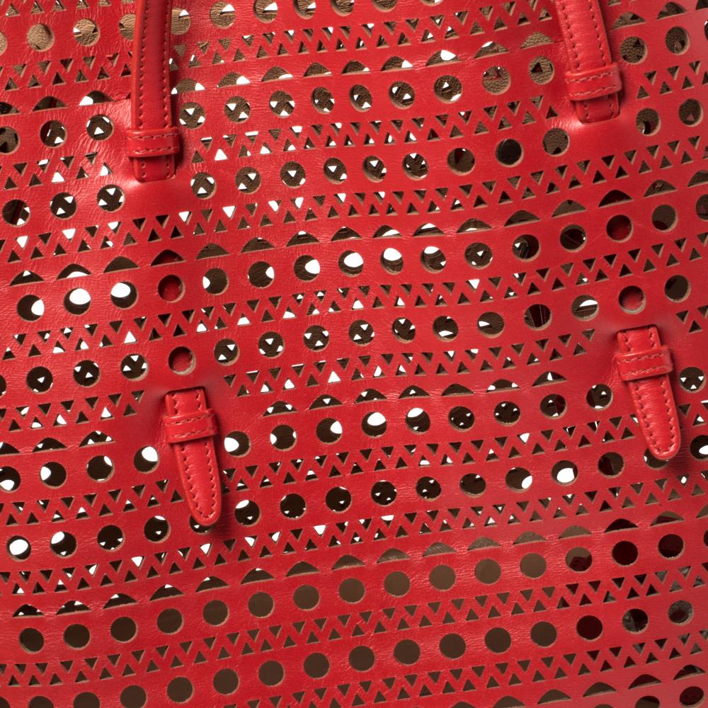 Alaia Red Lasercut Leather Mina Tote 2