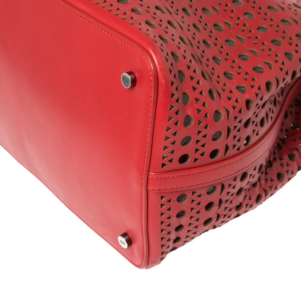 Alaia Red Lasercut Leather Mina Tote 3
