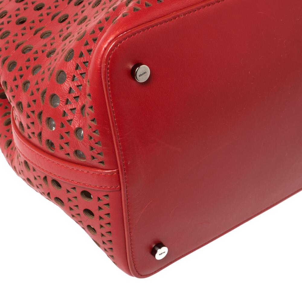 Alaia Red Lasercut Leather Mina Tote 4