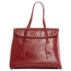 ALAIA red leather silver micro stud top handle flap structured shopper tote bag