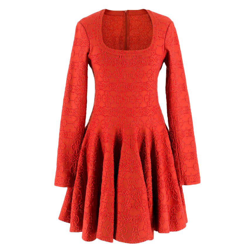 Alaia Red Metallic Knit Skater Dress US 10
