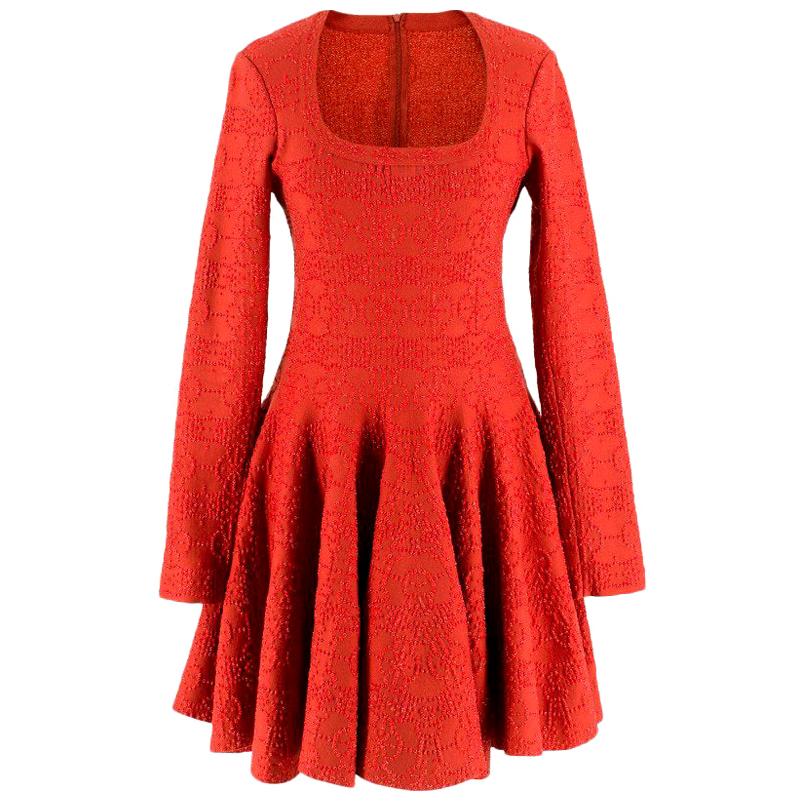 Alaia Red Metallic Knit Skater Dress US 10