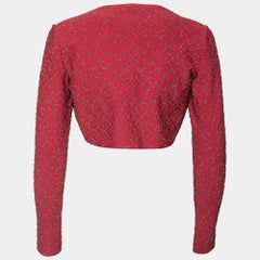 Alaia Red Patterned Lurex Knit Open Front Cropped Shrug M