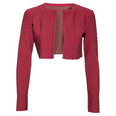 Alaia Red Patterned Lurex Knit Open Front Cropped Shrug M