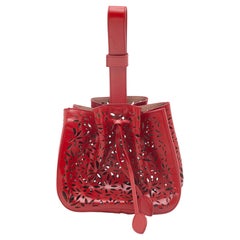 Alaia Red Perforated Leather Small Rose Marie Bucket Bag